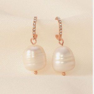 Stella & Dot Modern Bohemian Pearl Huggies - Rose Gold